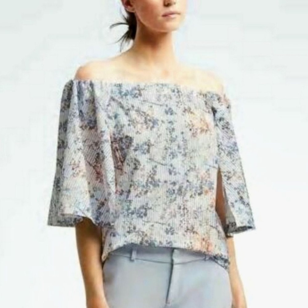 Banana Republic Blue Floral OTS Structured Poplin Top Size XL